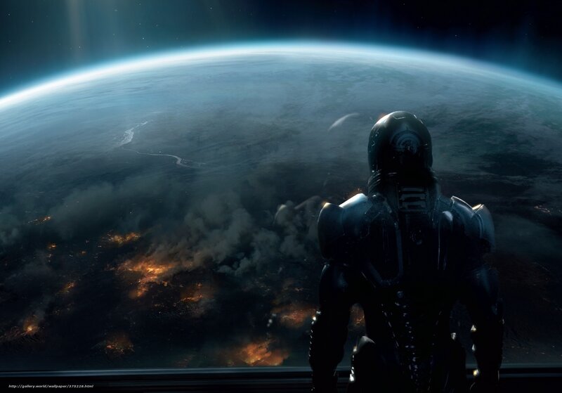 Astronaut views burning planet