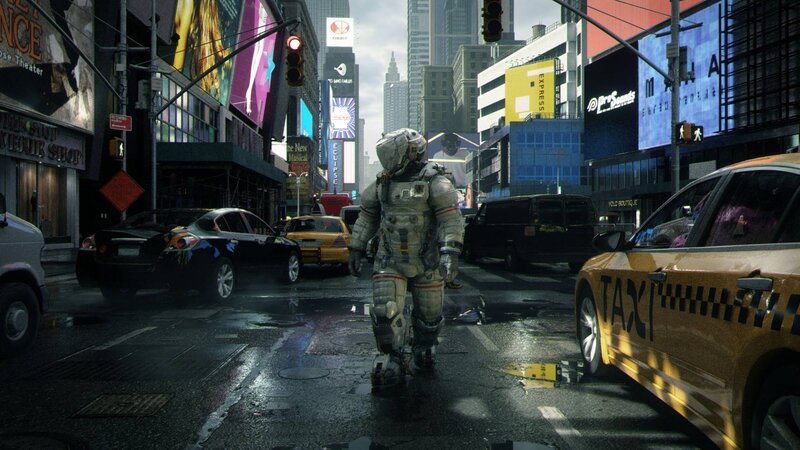 Astronaut Walking in City