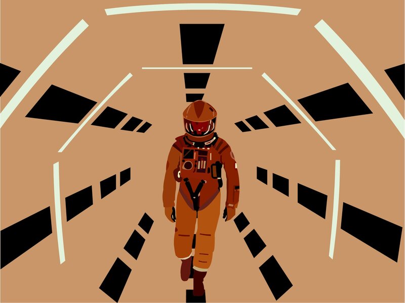 astronaut walking in tunnel