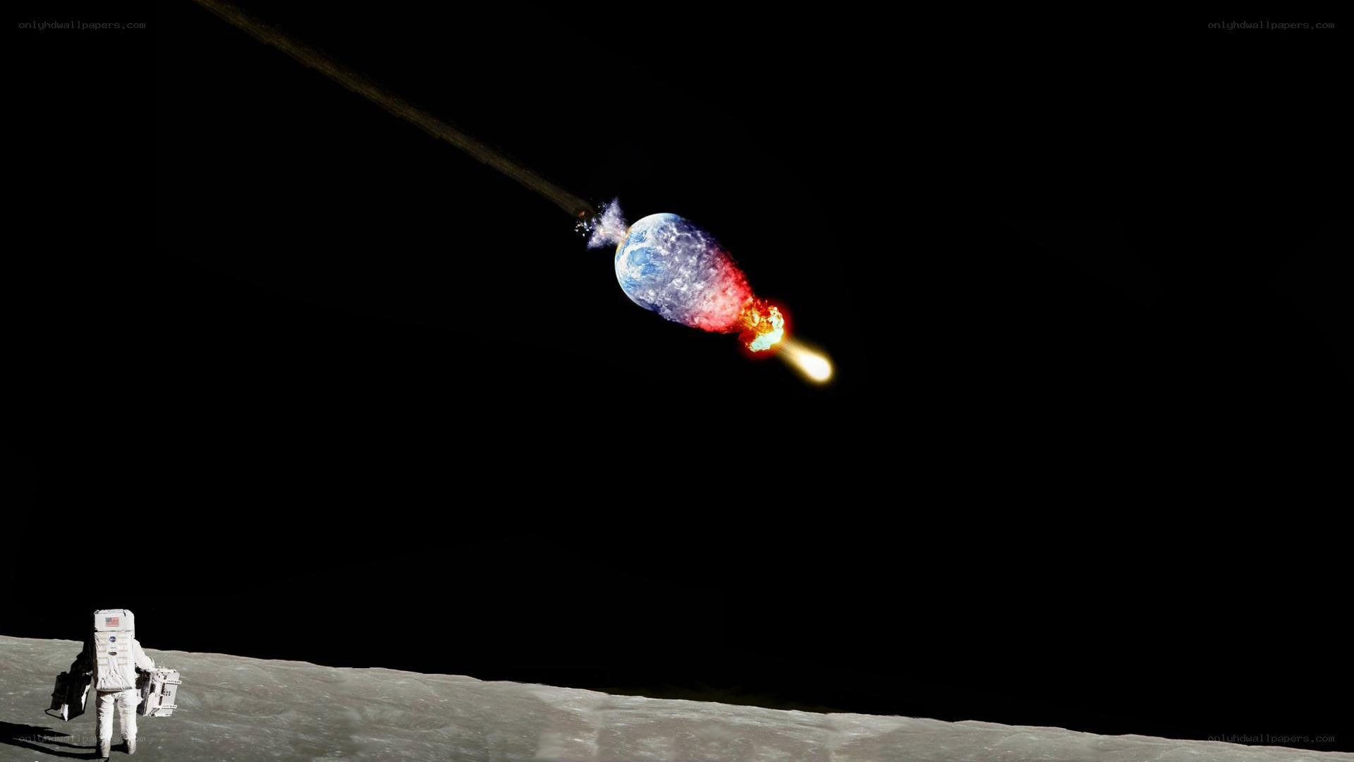 Astronaut watches Earth explode
