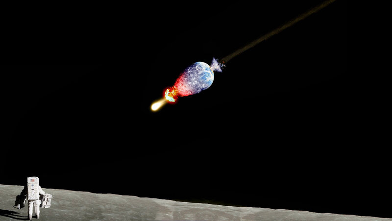 Astronaut watches Earth's destruction