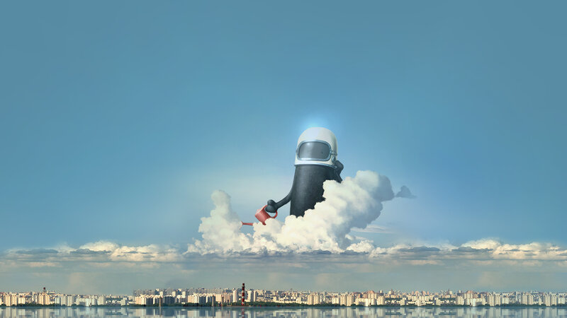 astronaut watering clouds