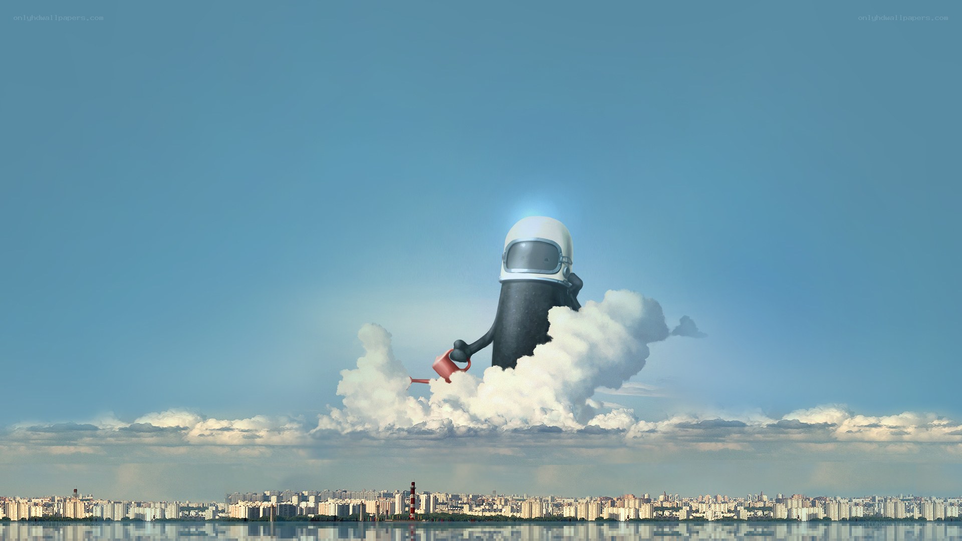 astronaut watering clouds