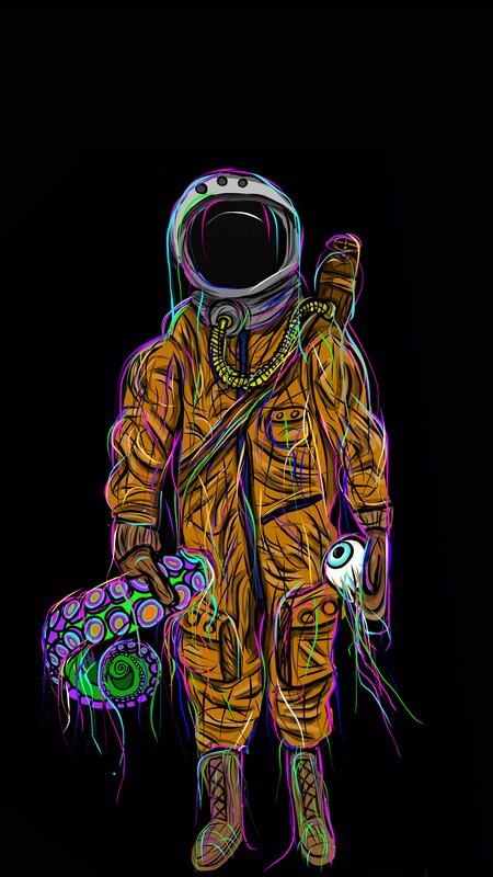 Astronaut with Alien Creatures — Black