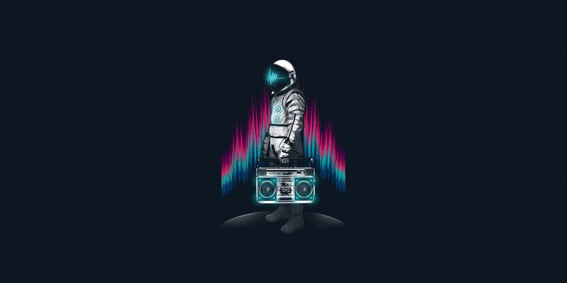 Astronaut with Boombox — Black, Dramatic