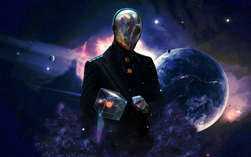 astronaut with cosmic head