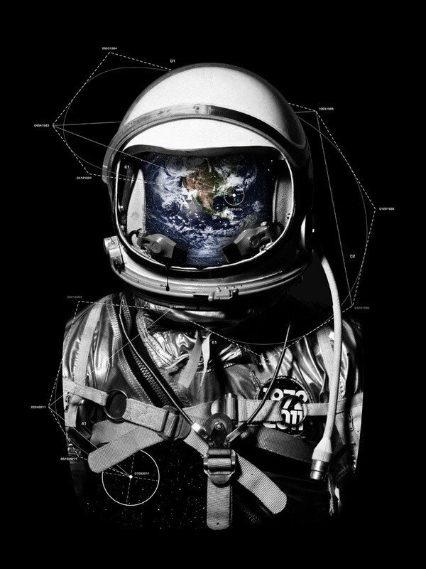 Astronaut with Earth in helmet