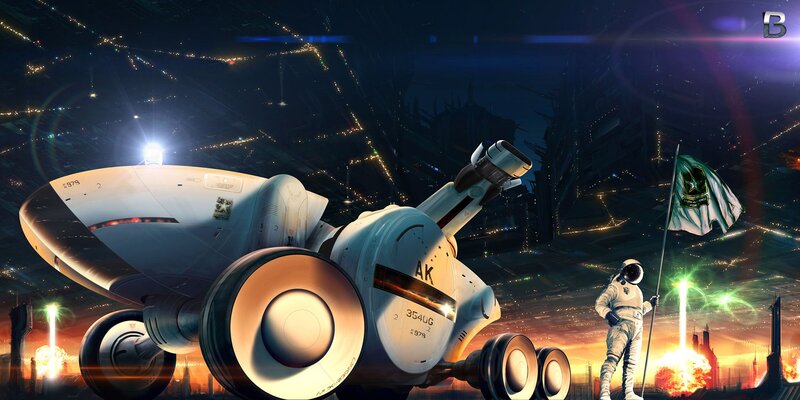 Astronaut with Flag — White