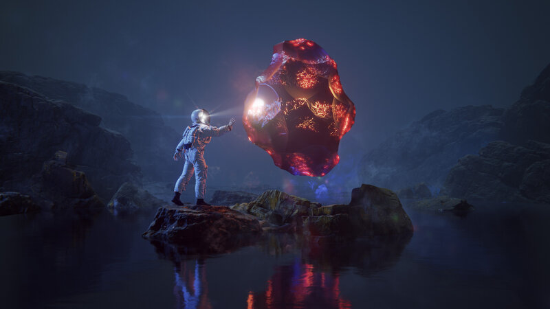 Astronaut with Glowing Rock