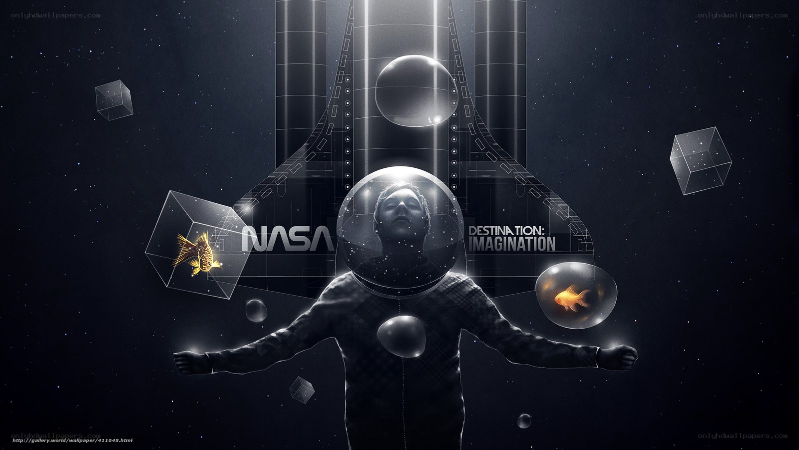 Astronaut with goldfish in space