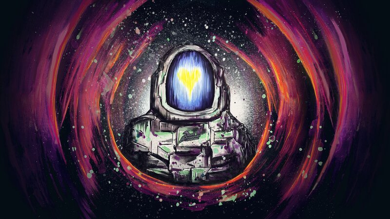 astronaut with heart in helmet