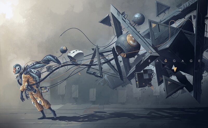 Astronaut with Luggage — Gray
