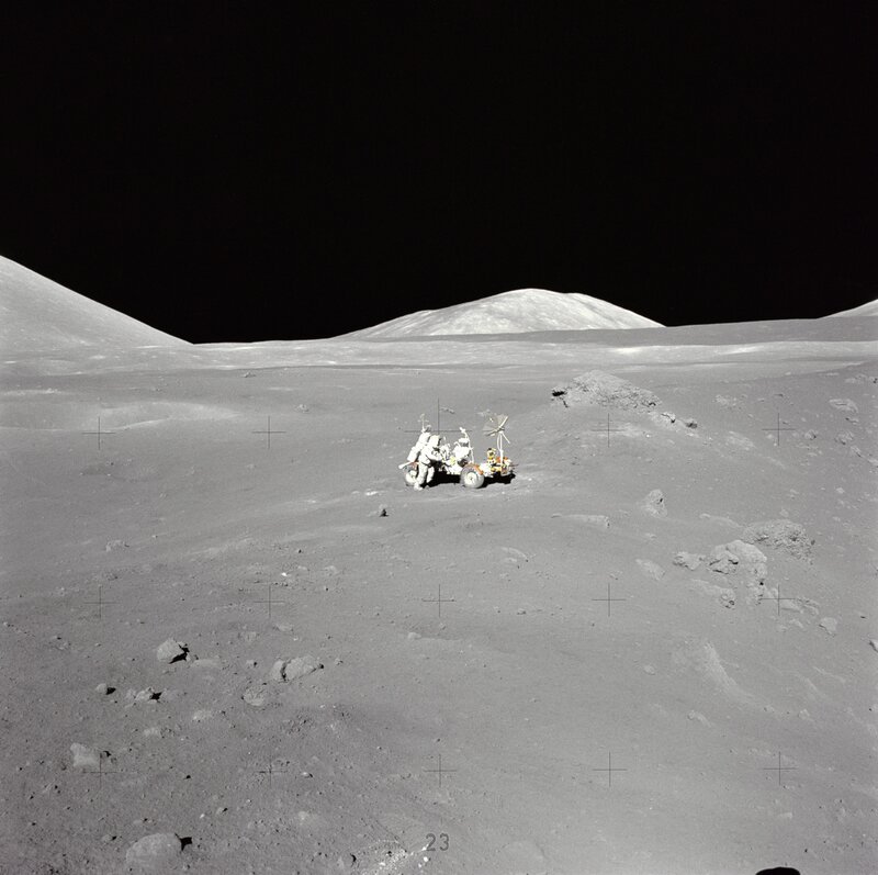 Astronaut with Lunar Rover — Gray, Desolate, Night