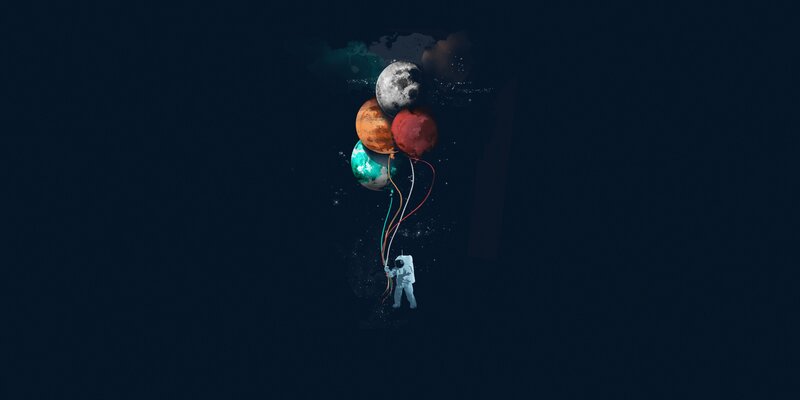 Astronaut with Planet Balloons