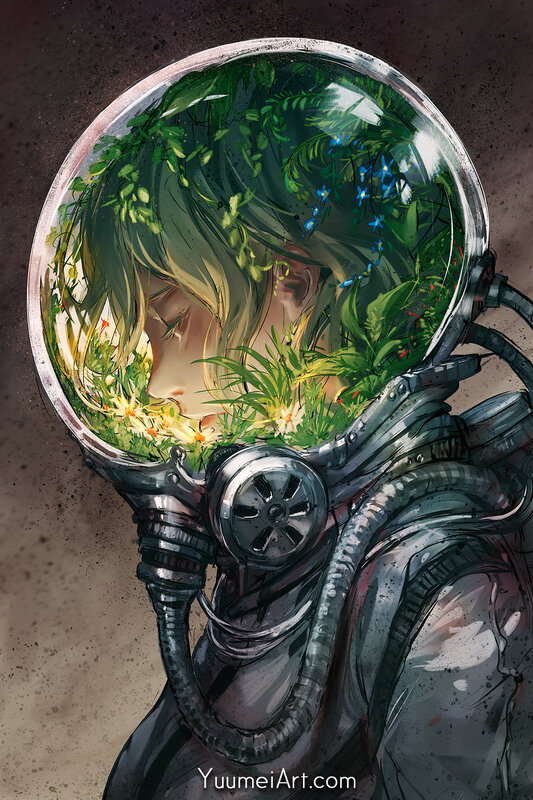 Astronaut with Plants — Green