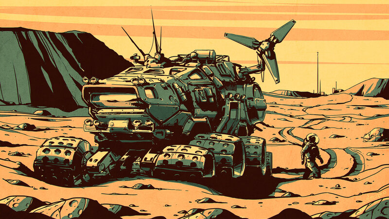 Astronaut with Rover — Orange, Dramatic