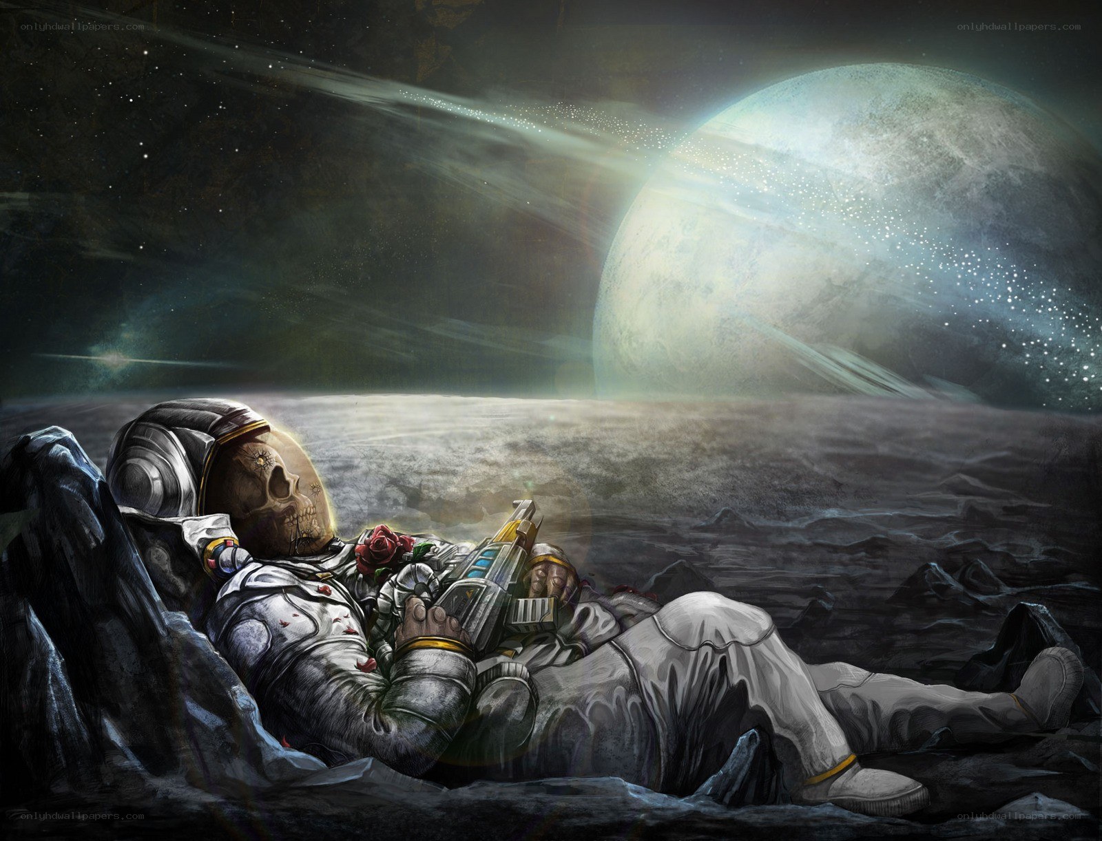 astronaut with skull helmet