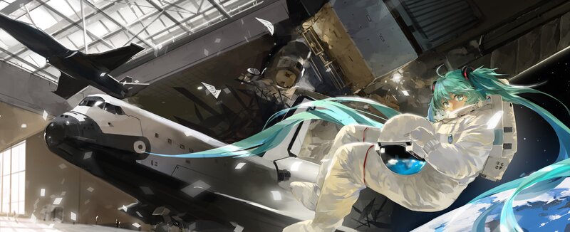Astronaut with Teal Hair — White