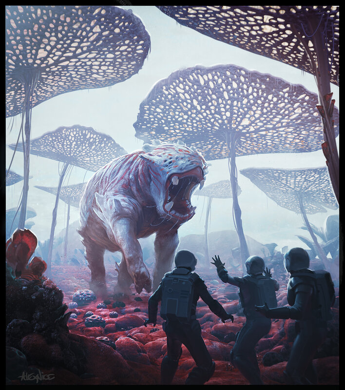 Astronauts Facing Alien Creature