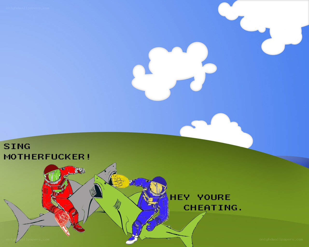 astronauts fighting sharks