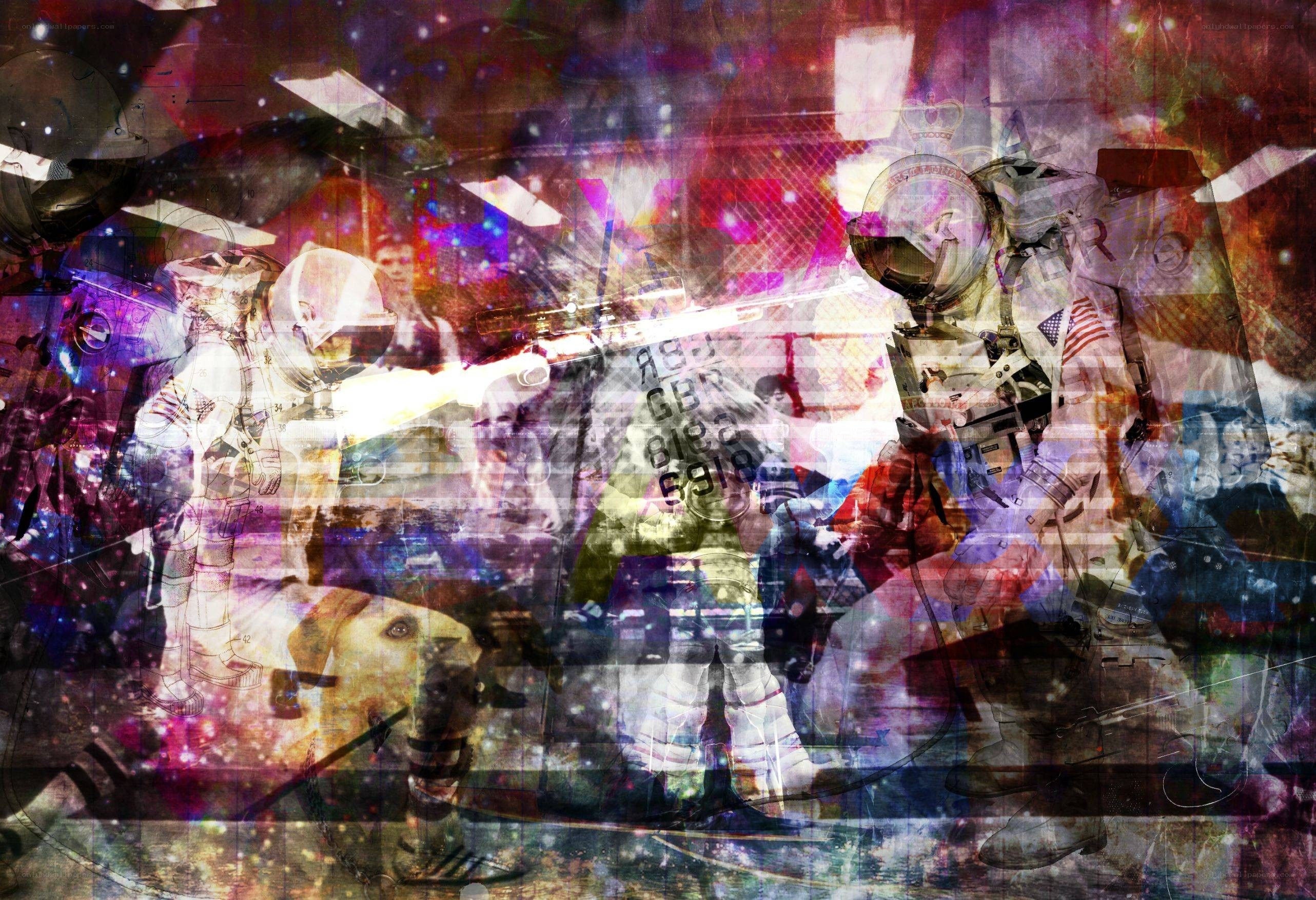 Astronauts in a colorful collage