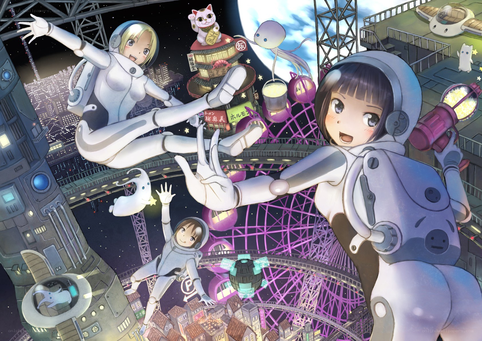 Astronauts in a futuristic city