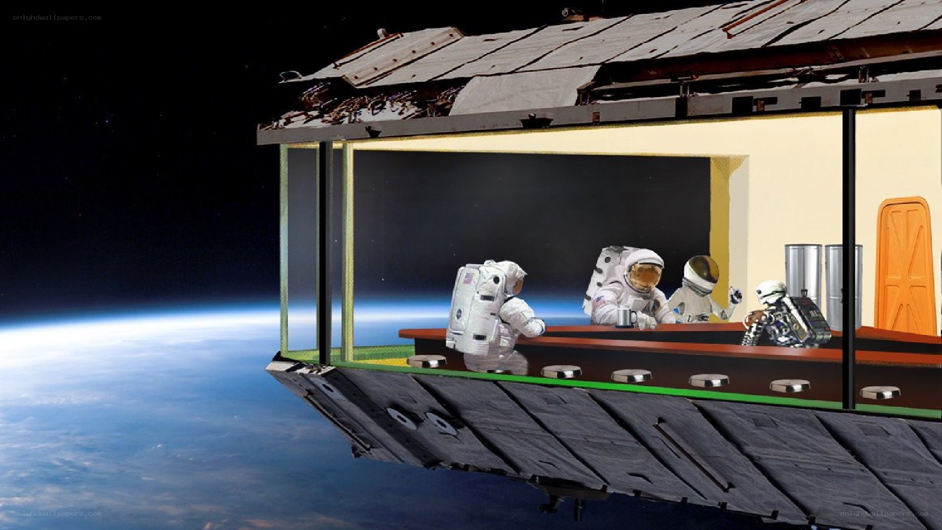 Astronauts in a space station