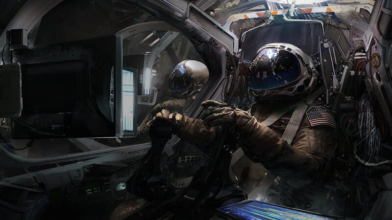 Astronauts in Cockpit — Gray