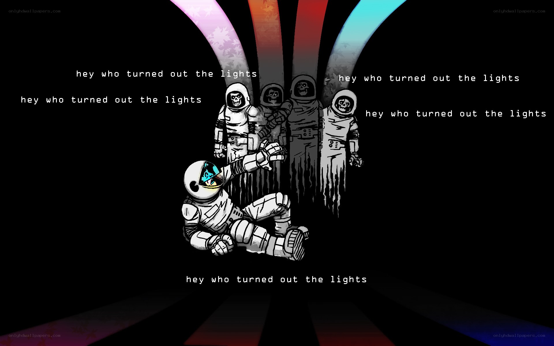 astronauts in dark corridor