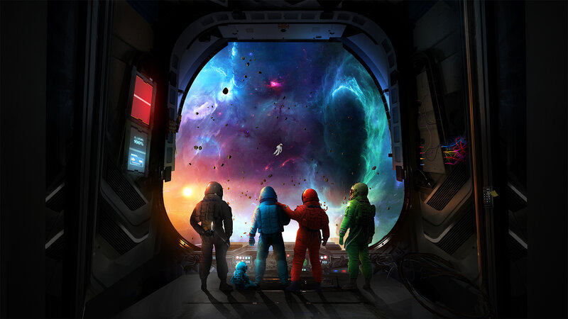 Astronauts in Space — Blue, Dramatic, Night