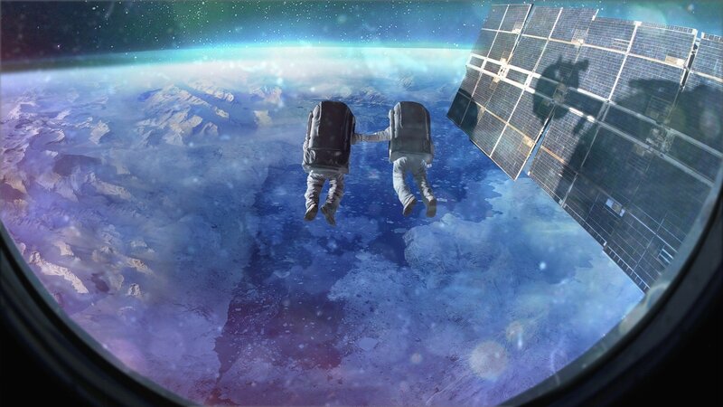 Astronauts in Space — Blue, Serene, Digital Art