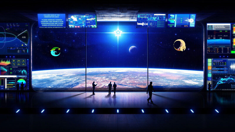 Astronauts in Space Station — Blue, Dramatic, Night, Digital Art, Earth