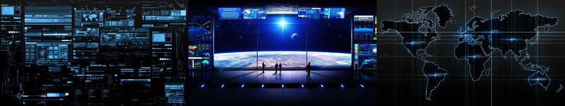 Astronauts in Space Station — Blue, Dramatic, Night, Digital Art, Earth, World Map