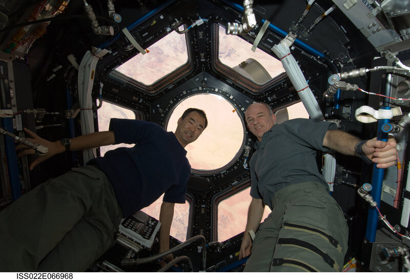 Astronauts in space station module