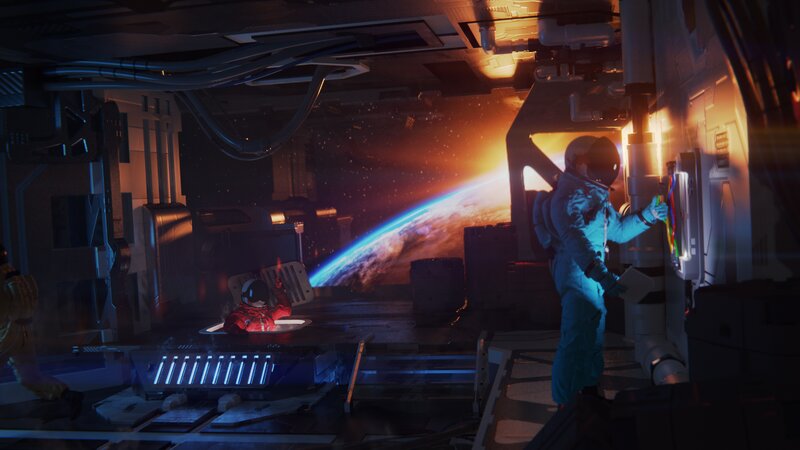 Astronauts in Spacecraft — Blue, Dramatic, Night
