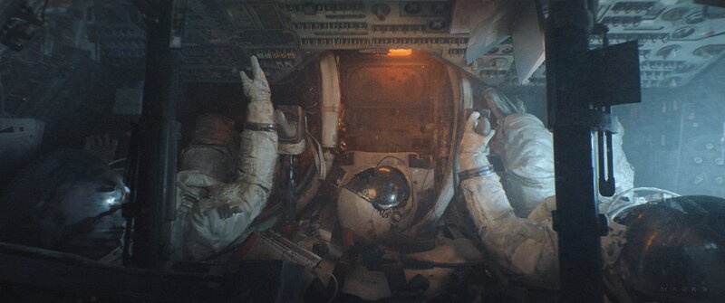 Astronauts in Spacecraft — Gray, Dramatic, Digital Art