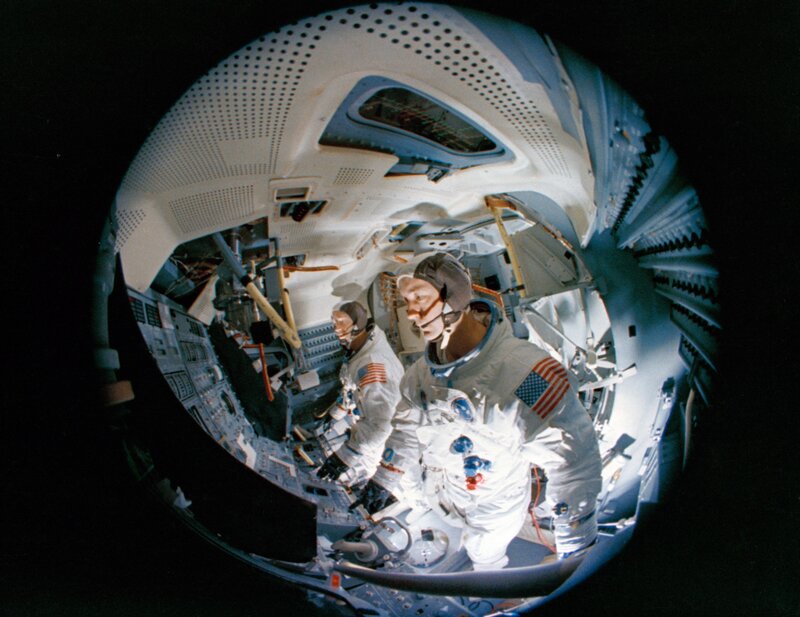 Astronauts in Spacecraft — White, Dramatic