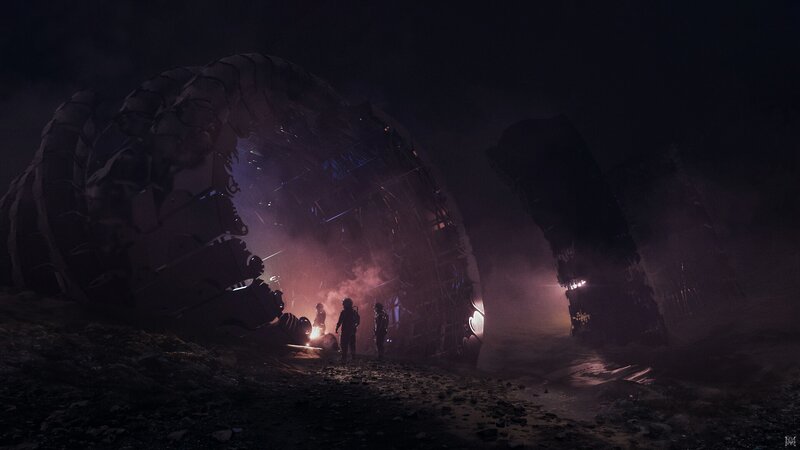 Astronauts Near Alien Structure