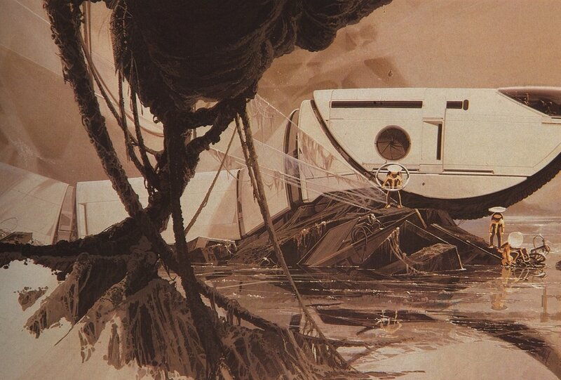 Astronauts Near Crashed Lander