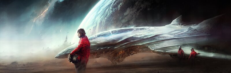 Astronauts Near Spaceship — Red