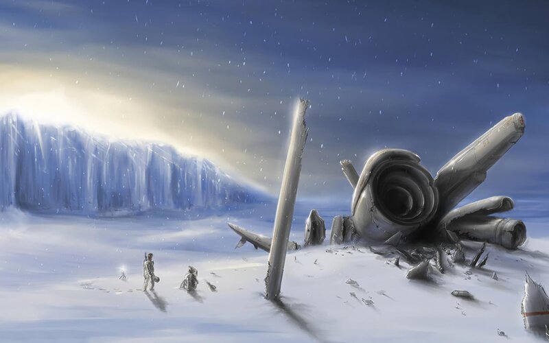 Astronauts Near Wreckage