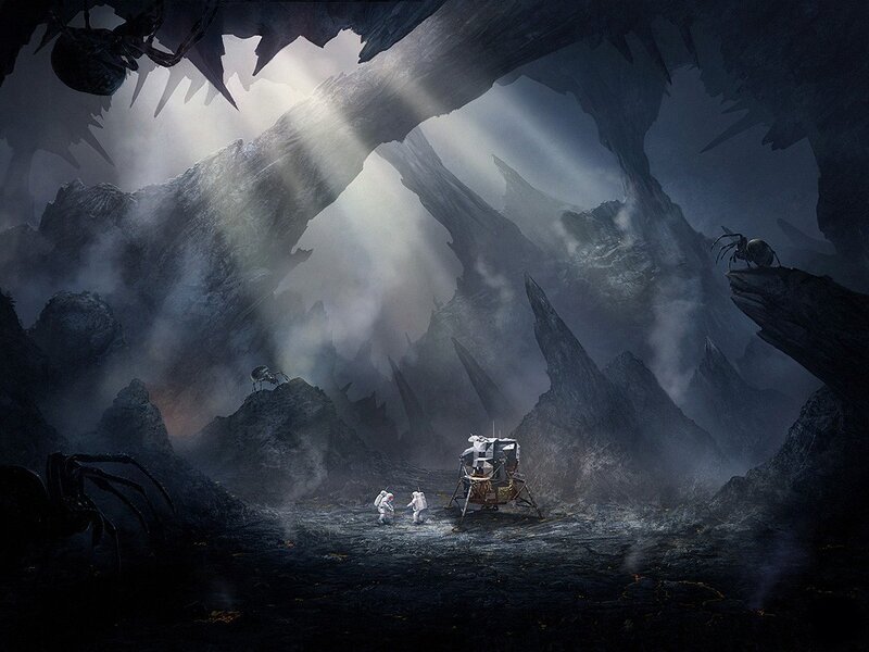 Astronauts on a dark alien planet