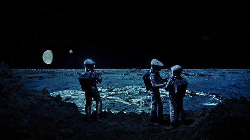 Astronauts on a distant moon