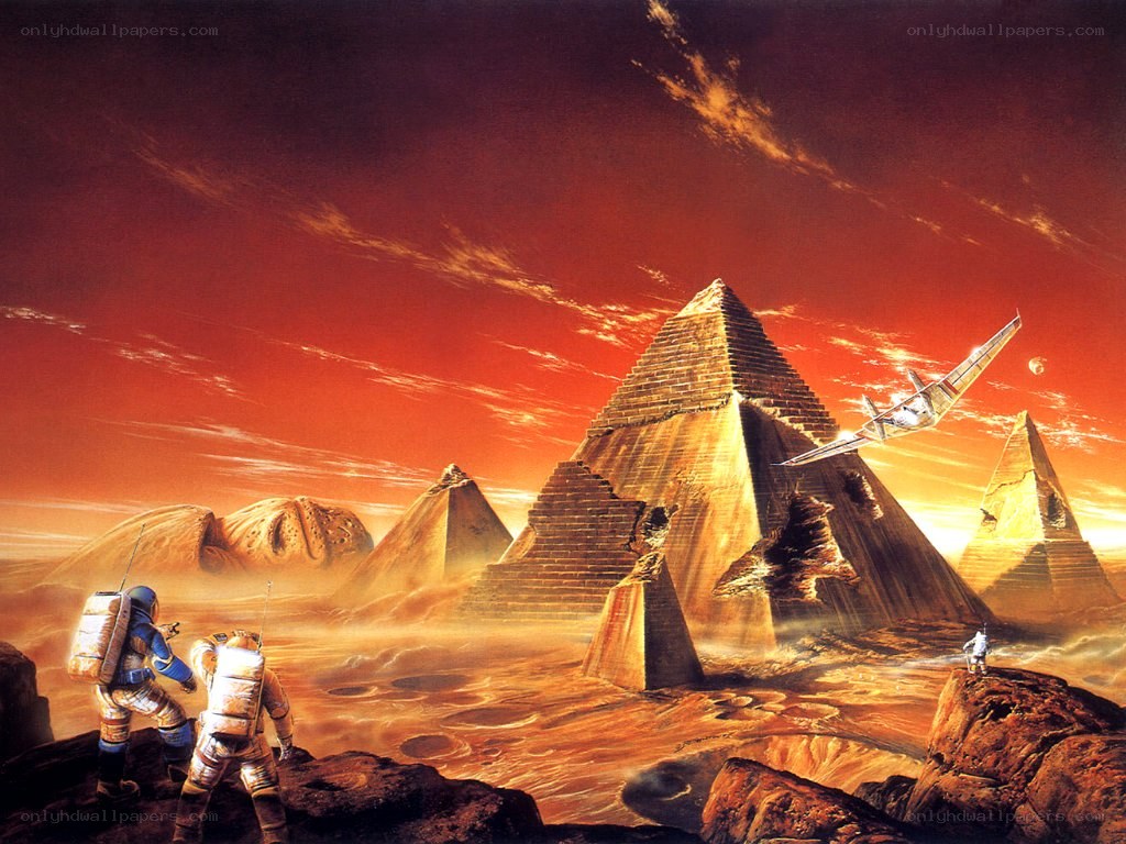 Astronauts on a Martian landscape