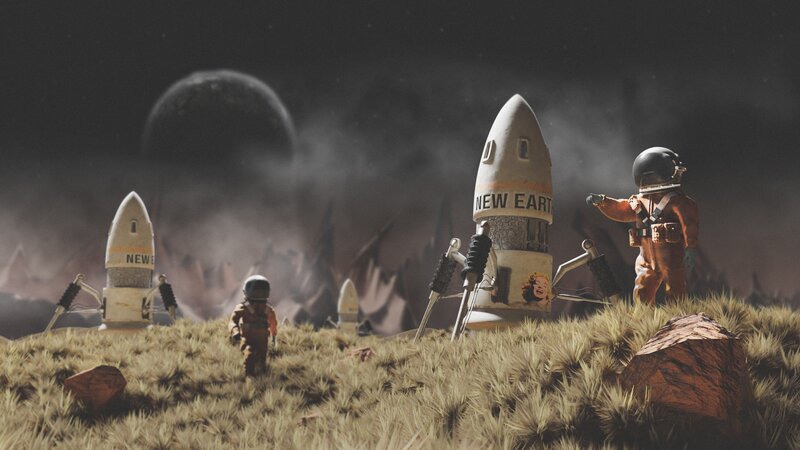 Astronauts on Alien Planet — Brown, Dramatic, Night, Digital Art