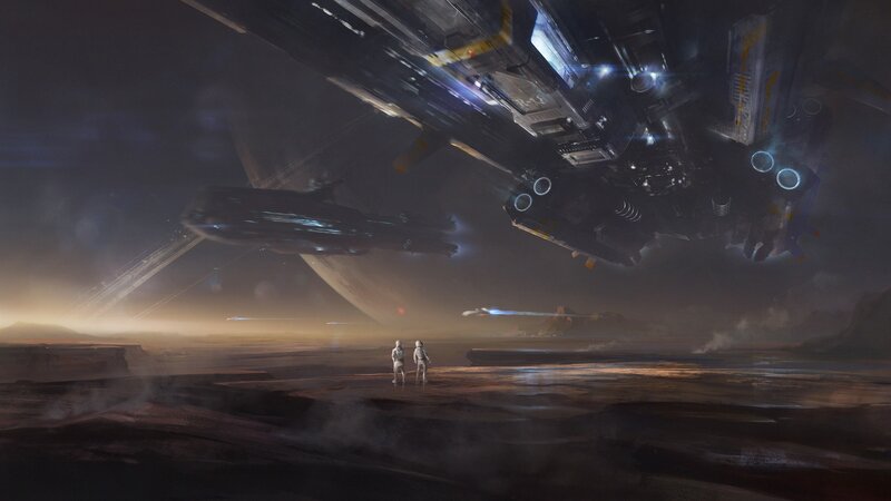 Astronauts on Alien Planet — Brown, Dramatic, Night