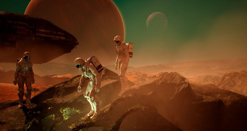 Astronauts on Alien Planet — Orange, Dramatic, 3d Render
