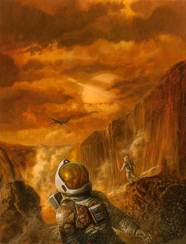 Astronauts on Alien Planet — Orange, Dramatic, Sunset