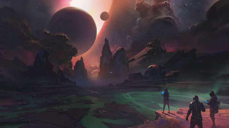 Astronauts on Alien Planet — Purple, Dramatic
