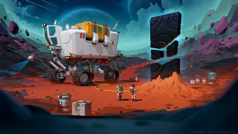 Astronauts on Alien Planet — Red, Dramatic, Night